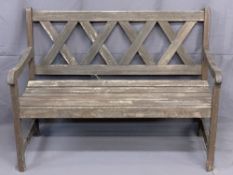 GARDEN BENCH - wooden with lattice effect back, 90cms H, 119cms W, 60cms D