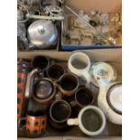 VINTAGE BRASSWARE, EPNS & OTHER METAL WARE along with a mid-century coffee set and other pottery