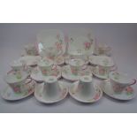 SHELLEY BONE CHINA PART TEA SERVICE - 34 pieces, hand painted floral with pink highlighting