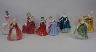 ROYAL DOULTON LADY FIGURINES (8) - titled Autumn Breezes HN1934, Janine HN2461, Fair Lady HN4719,