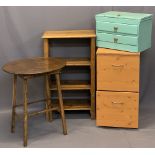 VINTAGE & LATER FURNITURE PARCEL, 4 ITEMS - an oak open four shelf rack, 88.5cms H, 52cms W, 28.5cms