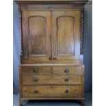 LATE 19TH CENTURY PRESS CUPBOARD - upper section with twist columns to the sides, two door and