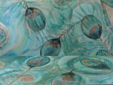 LIL 2009 oils on canvas (a pair) - titled verso 'Feather Frenzy', on stretchers, 60 x 120cms