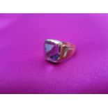 22CT GOLD AMETHYST SET SIGNET RING - the stone mounted pyramid style, facet cut, size mid N - O,