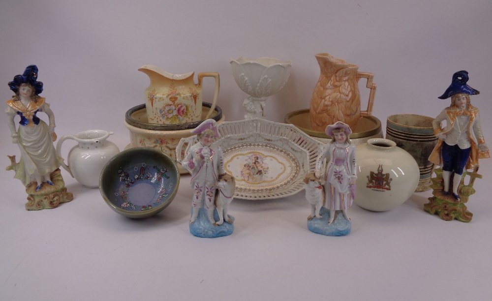 POTTERY JUGS, BOWLS, VASES & FIGURINES ETC - a mixed quantity including Crown Devon, Fieldings,