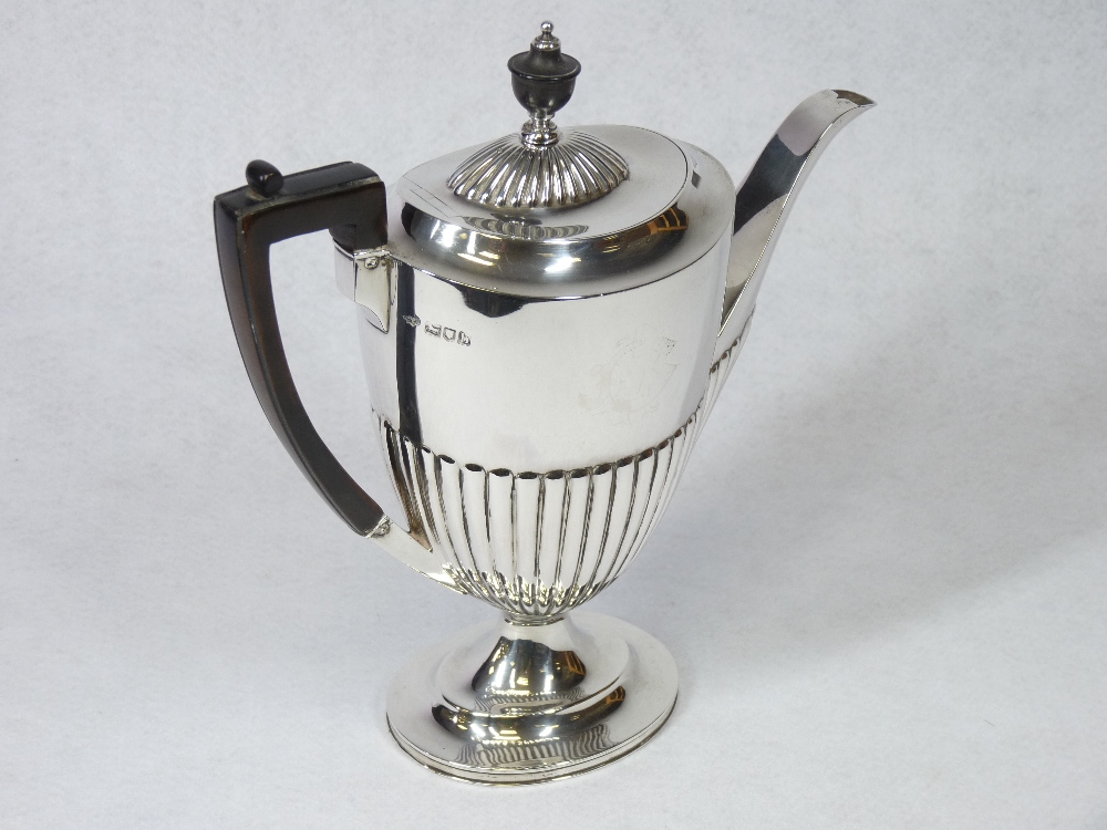 A SILVER COFFEE POT - of oval form with half reeded body to a shallow pedestal, handle and knop - Image 2 of 3