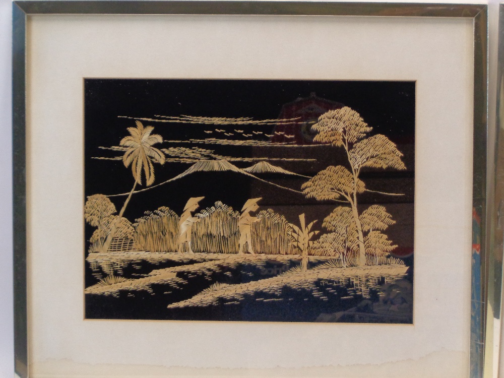 BAMBOO PICTURES, A PAIR - depicting workers in Paddy Fields, 24 x 33.5cms - Image 2 of 3