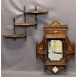 EDWARDIAN INLAID ROSEWOOD MIRRORED WALL SHELF & ONE OTHER, 76cms H, 53.5cms W