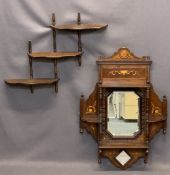 EDWARDIAN INLAID ROSEWOOD MIRRORED WALL SHELF & ONE OTHER, 76cms H, 53.5cms W