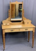 VINTAGE DRESSING TABLE - light wood with upper drawers and mirror, 153cms H, 108cms W, 54cms D