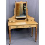 VINTAGE DRESSING TABLE - light wood with upper drawers and mirror, 153cms H, 108cms W, 54cms D