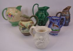 DECORATIVE & RELIEF MOULDED JUGS - a collection of 6 including Wedgwood Greenleaf, Crown Devon,