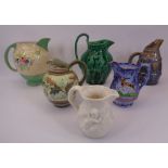 DECORATIVE & RELIEF MOULDED JUGS - a collection of 6 including Wedgwood Greenleaf, Crown Devon,