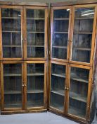 ANTIQUE BOOKCASE CUPBOARDS - two sections, both with glazed doors and interior shelves, 192cms H,
