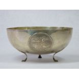 CYPRUS SILVER FRUIT BOWL by G Stephanides, Son & Co on three hairy paw feet, the side having three