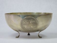 CYPRUS SILVER FRUIT BOWL by G Stephanides, Son & Co on three hairy paw feet, the side having three