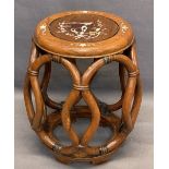 CHINESE MOTHER OF PEARL INLAID BARREL SHAPE OCCASIONAL TABLE - 46cms H, 38cms max diameter
