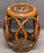 CHINESE MOTHER OF PEARL INLAID BARREL SHAPE OCCASIONAL TABLE - 46cms H, 38cms max diameter