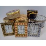 HALCYON DAYS ENAMELS TRINKET BOXES & CLOCKS with a circular porcelain box by Limoges