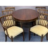 MAHOGANY EXTENDING OVAL TOP DINING TABLE & SIX SPINDLE BACK DINING CHAIRS (5 + 1) - 75cms H,
