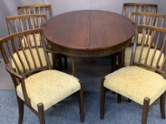 MAHOGANY EXTENDING OVAL TOP DINING TABLE & SIX SPINDLE BACK DINING CHAIRS (5 + 1) - 75cms H,