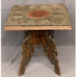 EASTERN SQUARE TOP CARVED OCCASIONAL TABLE - the base folding X frame, 68cms H, 68cms W, 68cms D