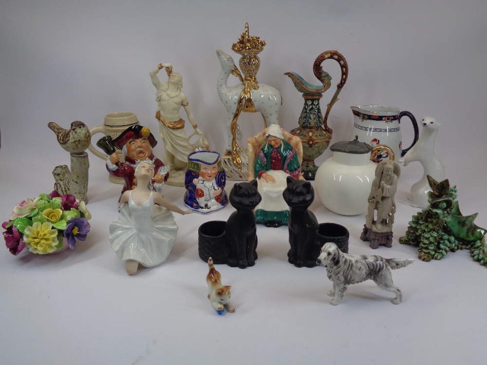 JUGS & ORNAMENTAL FIGURINES COLLECTION to include a decorative W S & S Majolica style jug, German