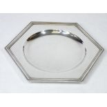 A SILVER ART DECO HEXAGONAL DISHED WAITER - Sheffield 1934, 18ozs