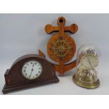 VINTAGE & LATER CLOCKS (3) - includes an inlaid mahogany Edwardian example, ship's wheel on anchor