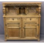 QUALITY LIGHT OAK JACOBEAN STYLE BUFFET SIDEBOARD, 133.5cms H, 126cms W, 48cms D