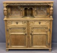 QUALITY LIGHT OAK JACOBEAN STYLE BUFFET SIDEBOARD, 133.5cms H, 126cms W, 48cms D