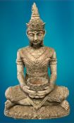 GARDEN STONEWARE - reconstituted statuary depicting an Eastern Buddhist figurine seated cross legged