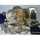 EPNS WARE - a good mixed quantity to include cased and loose cutlery, serving trays, grape scissors,