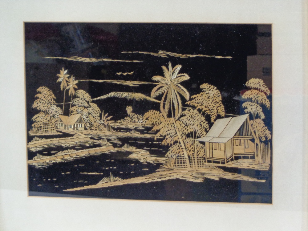 BAMBOO PICTURES, A PAIR - depicting workers in Paddy Fields, 24 x 33.5cms - Image 3 of 3