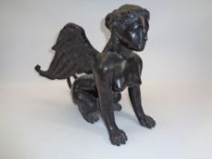 REPRODUCTION BRONZE WINGED SPHINX - 35cms H, 28cms W, 47cms L