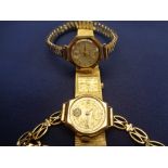 TWO 9CT GOLD CASED LADY'S WRISTWATCHES & ONE OTHER, all having gold plated straps