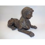 REPRODUCTION CAST BRONZE RECUMBENT SPHINX - 34cms H, 29cms W, 56cms L