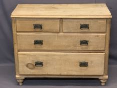 VINTAGE STRIPPED PINE CHEST - two short over two long drawers having brass plates with swing handles