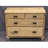 VINTAGE STRIPPED PINE CHEST - two short over two long drawers having brass plates with swing handles