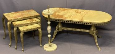 ONYX & BRASS OCCASIONAL FURNITURE SUITE - oval top coffee table with pierced lower frieze on four