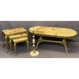 ONYX & BRASS OCCASIONAL FURNITURE SUITE - oval top coffee table with pierced lower frieze on four