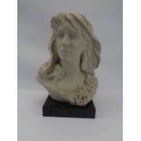 COMPOSITION CLAY FORM BUST - a woman's head and shoulders with flowing hair and floral detail on a