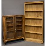 VINTAGE GLASS FRONTED BOOKCASE & ONE OTHER, both having adjustable shelves, 117cms H, 92cms W, 28.