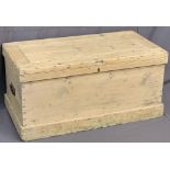 STRIPPED PINE BLANKET BOX - with iron handles, 49cms H, 102cms W, 54cms D