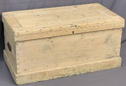 STRIPPED PINE BLANKET BOX - with iron handles, 49cms H, 102cms W, 54cms D
