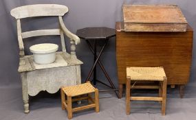 MIXED VINTAGE & LATER FURNITURE PARCEL, 6 ITEMS - a vintage commode, hexagonal top table, two string