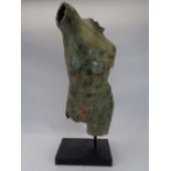 REPRODUCTION BRONZE ANTIQUITIES STYLE TORSO - mounted on a rectangular base, 71cms H