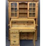 REPRODUCTION PINE HOUSEHOLD FURNITURE, 2 ITEMS - a glass top dresser having twin upper glaze doors