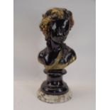 REPRODUCTION BRONZE & GILT HIGHLIGHTED BUST - a young maiden with fruit and vines in her hair on a