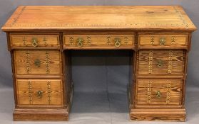CIRCA 1900 PITCH PINE PEDESTAL DESK Stamped 'W Snowdon Rochdale', aesthetic movement style with